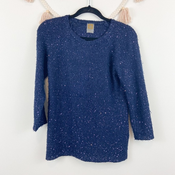 Anne Klein Sweaters - Anne Klein Blue Sequin 3/4 Sleeve Sweater Sz S